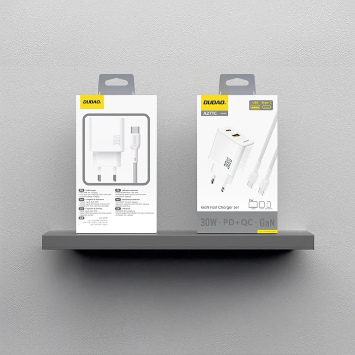 Ładowarka sieciowa Dudao A27TCEU PD 30W GaN USB-A USB-C z kablem USB-C - biała