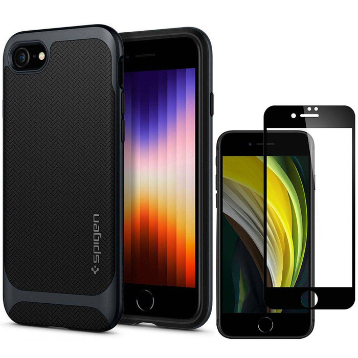 Etui Spigen iPhone SE 2022 2020 7 8 Neo Hybrid Metal Slate Szare Case + Szkło SPIGEN Full Cover