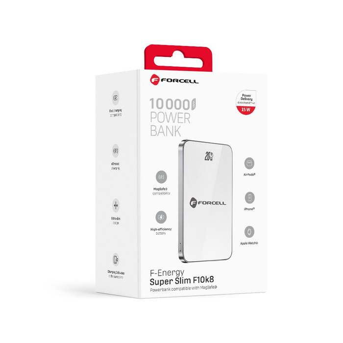 Powerbank zgodny z MagSafe Forcell F-Energy SuperSlim F10K8 QC4.0 PD3.0 15W 10000 mAh biały 0INT