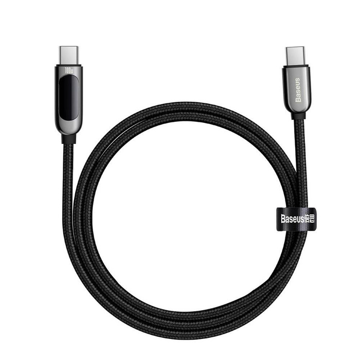 Baseus kabel USB Typ C - USB Typ C 100 W (20 V / 5 A) 1 m Power Delivery z wyświetlaczem ekranem miernik mocy czarny (CATSK-B01)