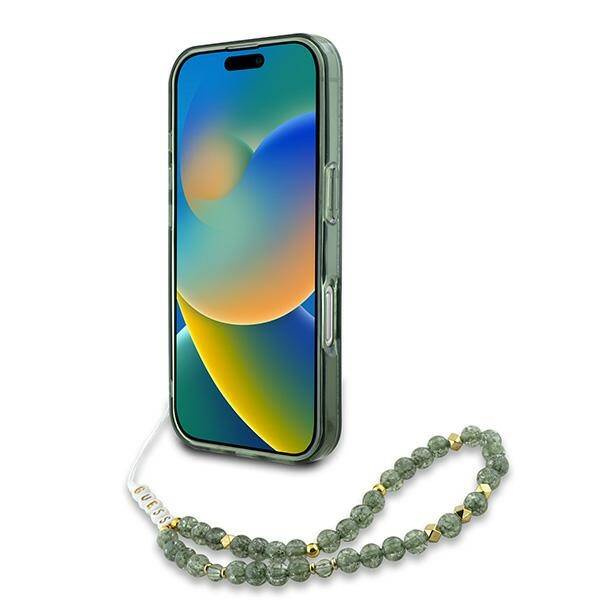 Etui Guess iPhone 16 Pro 6.3" zielony/green hardcase IML Flowers Allover Electro With Pearl Strap MagSafe