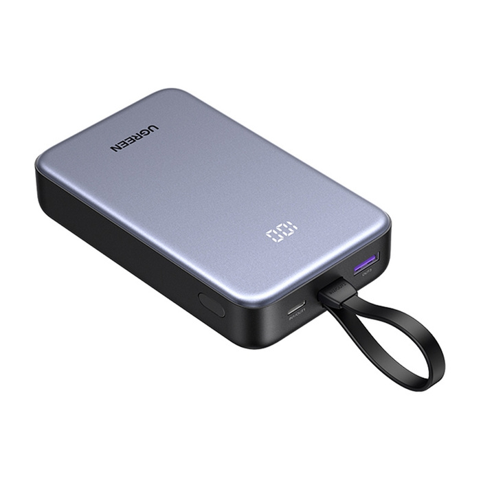 Powerbank 20000mAh Ugreen PB505, USB + USB-C, wbudowany kabel, 20W Szary