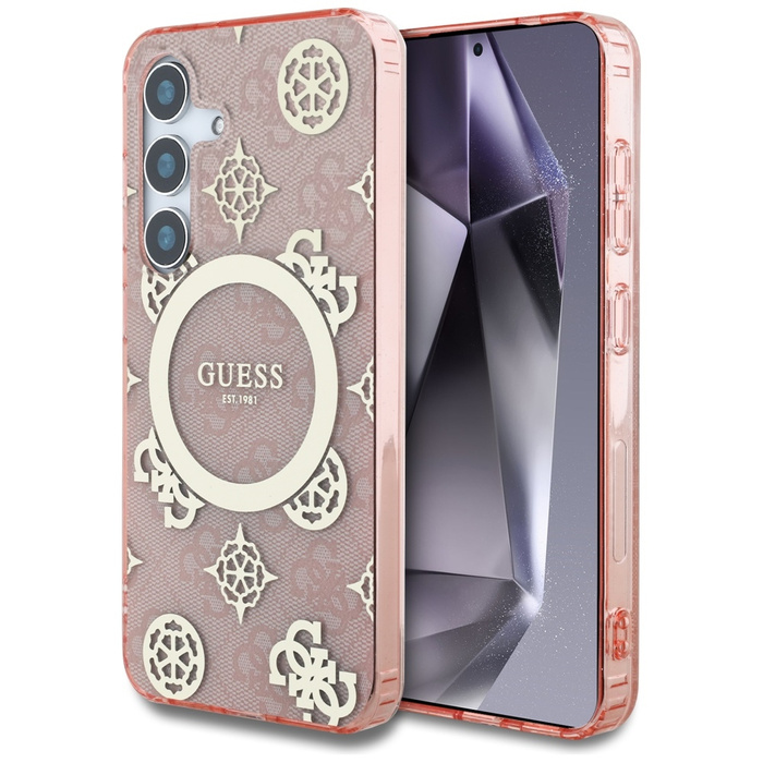 Etui Guess 4G Background Gold             Electroplated Peony Pattern MagSafe do Samsung Galaxy S25 różowy
