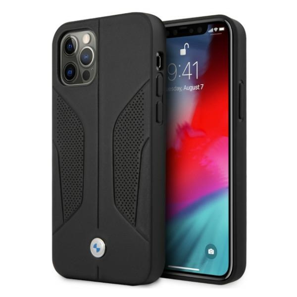 Etui BMW Apple iPhone 12 12 Pro Leather Perforate Sides Czarny Hardcase