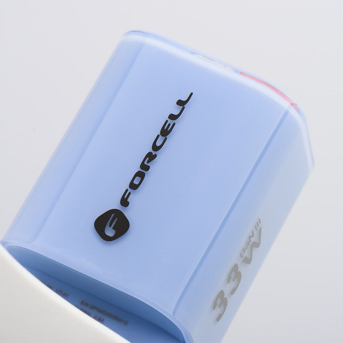 Ładowarka sieciowa do telefonu Forcell F-Energy GaN III Crystal Color USB C + USB A QC4.0 PD 33W + kabel USB C do USB C VT-41 niebieska 0INT