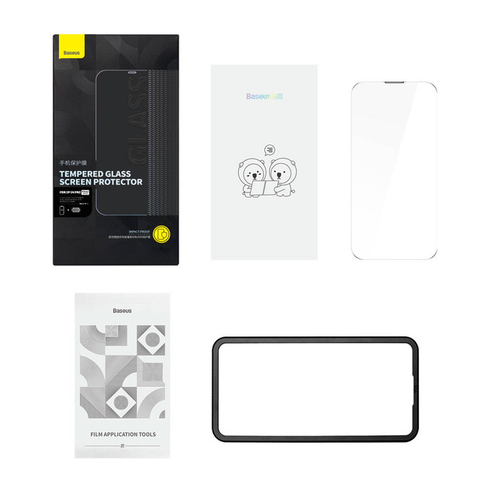 Baseus szkło hartowane do iPhone 14 Pro na cały ekran z osłoną na głośnik 0.3mm + ramka montażowa