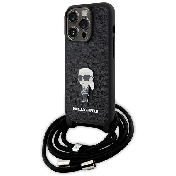 Etui Karl Lagerfeld KLHCP15LSASKNPSK iPhone 15 Pro 6.1" hardcase czarny/black Crossbody Saffiano Monogram Metal Pin Karl & Choupette Case