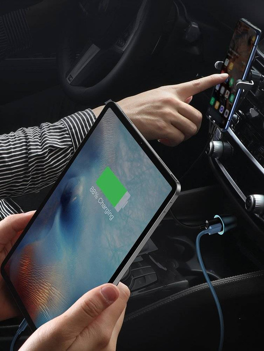 [PO ZWROCIE] Baseus Golden Contactor Pro szybka ładowarka samochodowa 2x USB 40 W Quick Charge SCP FCP AFC + kabel USB - USB Typ C szary (TZCCJD-A0G)