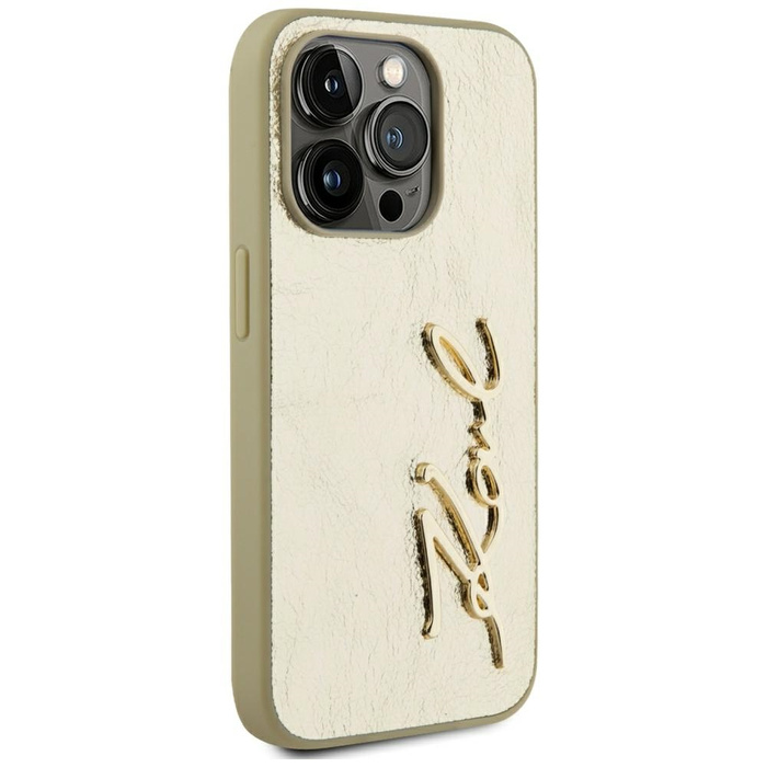 Etui Karl Lagerfeld Wrinkled Metal       Signature do iPhone 15 Pro złoty