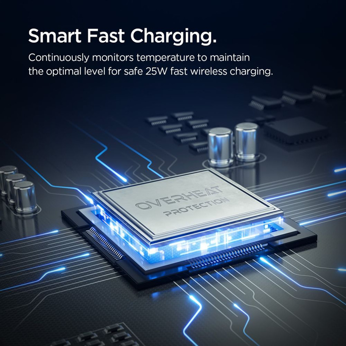 UCHWYT Z ŁADOWARKĄ BEZPRZEWODOWĄ SPIGEN ESSENTIAL EV25MFAQ Qi2.2 PELTIER MAGSAFE DO KRATKI NAWIEWU CZARNA