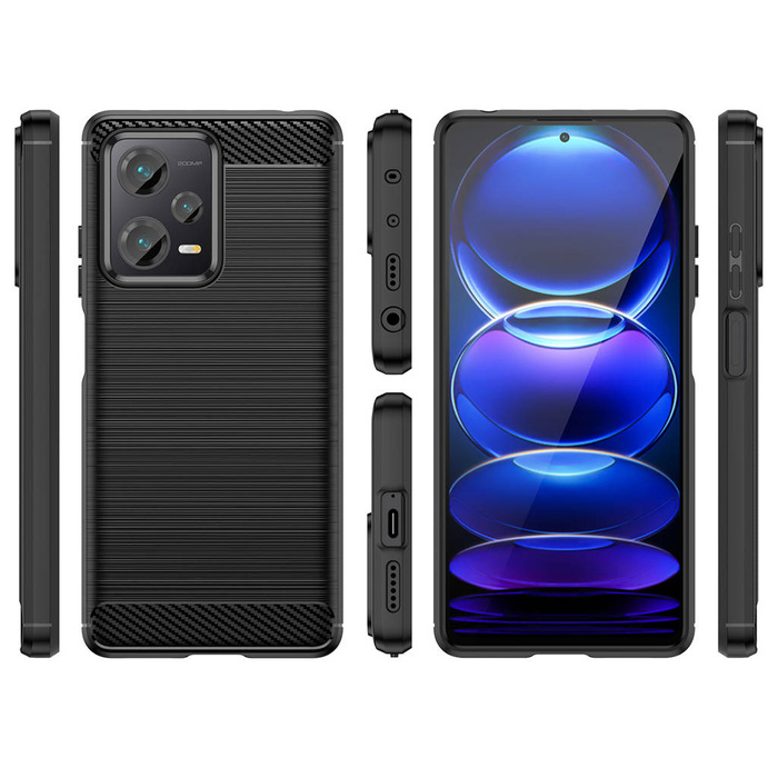 Etui Carbon Case etui do Xiaomi Redmi Note 12 Pro+ elastyczny silikonowy karbonowy pokrowiec czarne Case