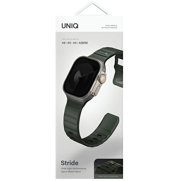 Pasek UNIQ Stride Apple Watch Series1/2/3/4/5/6/7/8/9/SE/SE2/Ultra/Ultra 2 42/44/45/49mm FKM Rubber Strap ciemnozielony/moss green