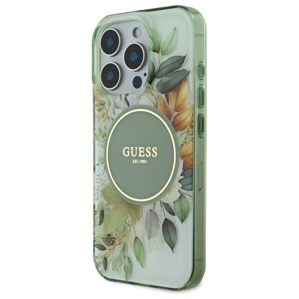 Etui Guess iPhone 16 Pro Max 6.9" zielony/green hardcase IML Flower & Tonal Circle MagSafe