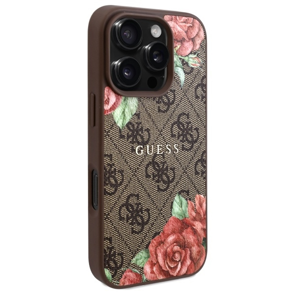 Guess GUHMP16LP4ROPEMCW iPhone 16 Pro     6.3" brązowy/brown hardcase 4G Flowers Print MagSafe