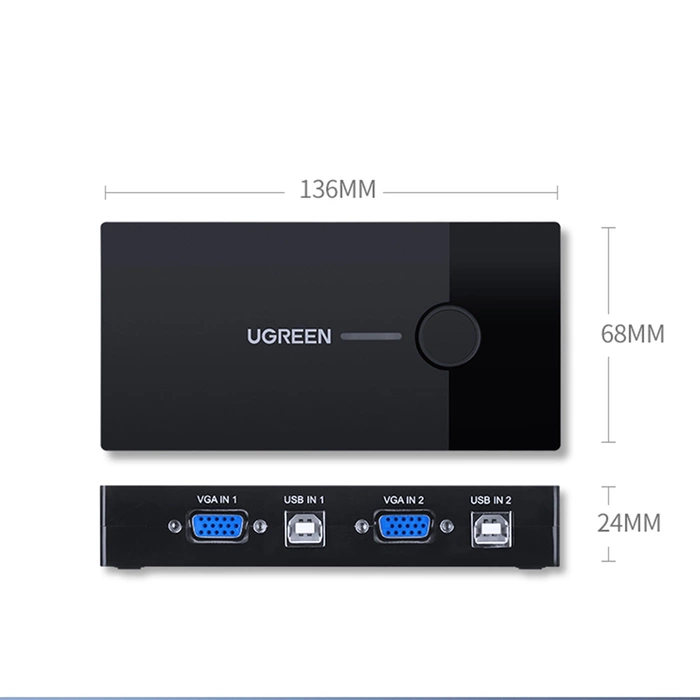 Przełącznik KVM Switch UGREEN 2-portowy VGA Czarny 30357