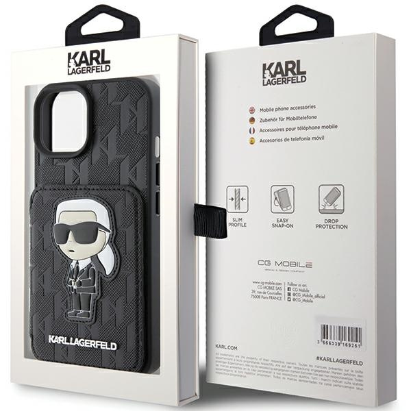 Etui Karl Lagerfeld KLHCP15SSAKKNSCK iPhone 15 6.1" czarny/black hardcase Saffiano Cardslots and Stand Monogram Ikonik Patch