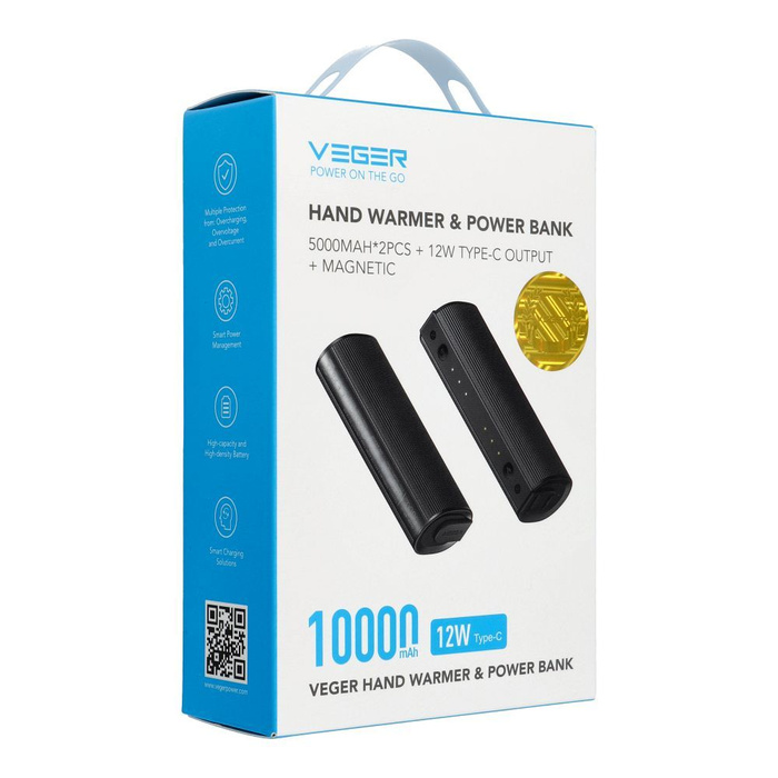 VEGER powerbank 2 x 5000 mAh z odgrzewaczem do rąk 2,4A 2 szt czarno srebrny