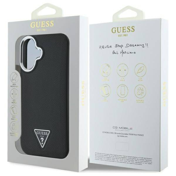 Etui Guess iPhone 16 6.1" czarny/black hardcase Grained Triangle MagSafe