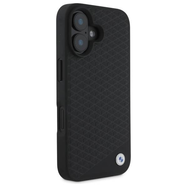 Etui BMW iPhone 16 6.1" czarny/black hardcase Sign Leather Diamond Metal Logo MagSafe