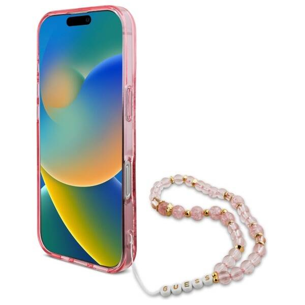 Etui Guess iPhone 16 Pro Max 6.9" różowy/pink hardcase IML Flowers With Pearl Strap MagSafe