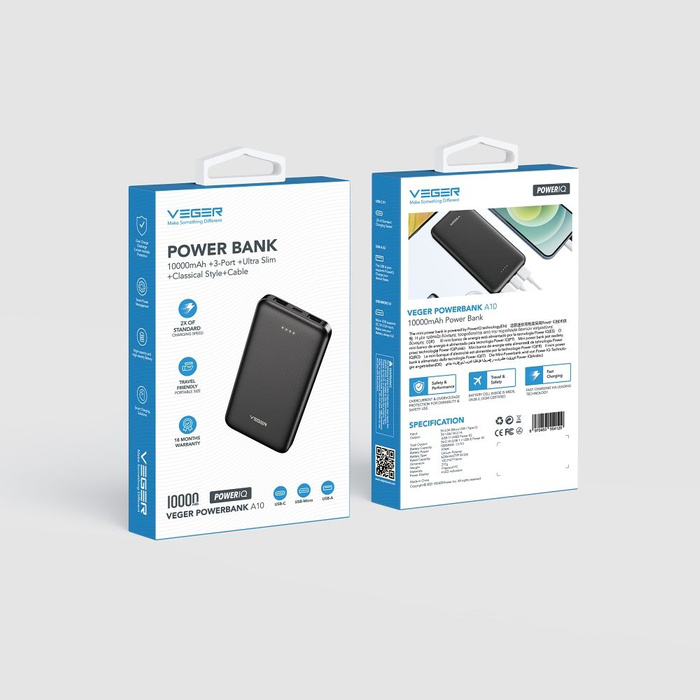 VEGER powerbank 10000 mAh 2A A10 (W1065) czarny