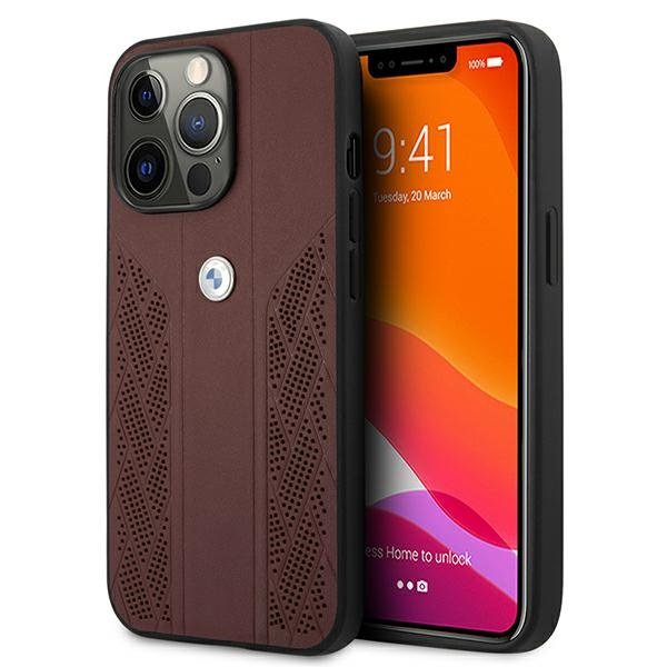 Etui BMW Apple iPhone 13 Pro Max Leather Curve Perforate Czerwony Hardcase