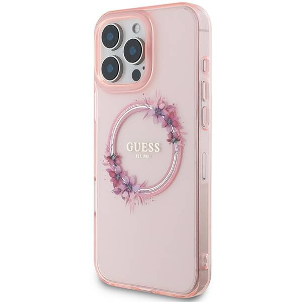 Etui Guess iPhone 16 Pro Max 6.9" różowy/pink hardcase IML Flowers Wreath MagSafe