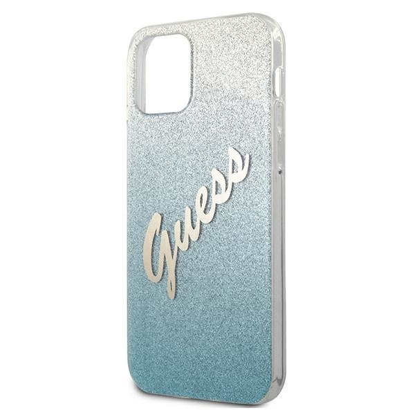 Etui GUESS Apple iPhone 12 12 Pro Glitter Gradient Script Niebieski Hardcase