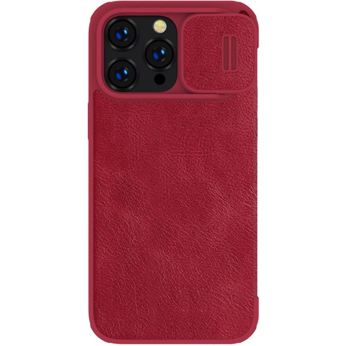 Etui Nillkin Qin Leather Pro Case etui iPhone 14 Pro Max osłona na aparat kabura pokrowiec obudowa z klapką czerwony