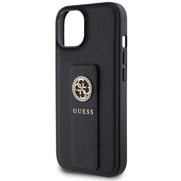 Etui Guess GUHCP15SPGSSADK iPhone 15 6.1" czarny/black hardcase Grip Stand 4G Saffiano Strass Case