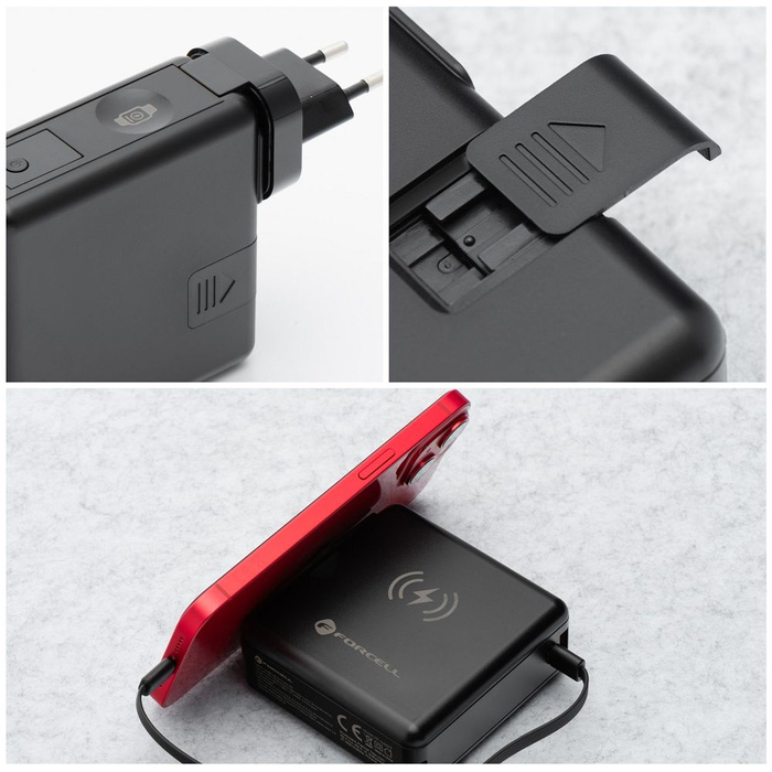 Wielofunkcyjna ładowarka Forcell F-Energy 6w1 USB A + USB C PD 45W + power bank 15000 mAh + ładowanie bezprzewodowe 15W czarna