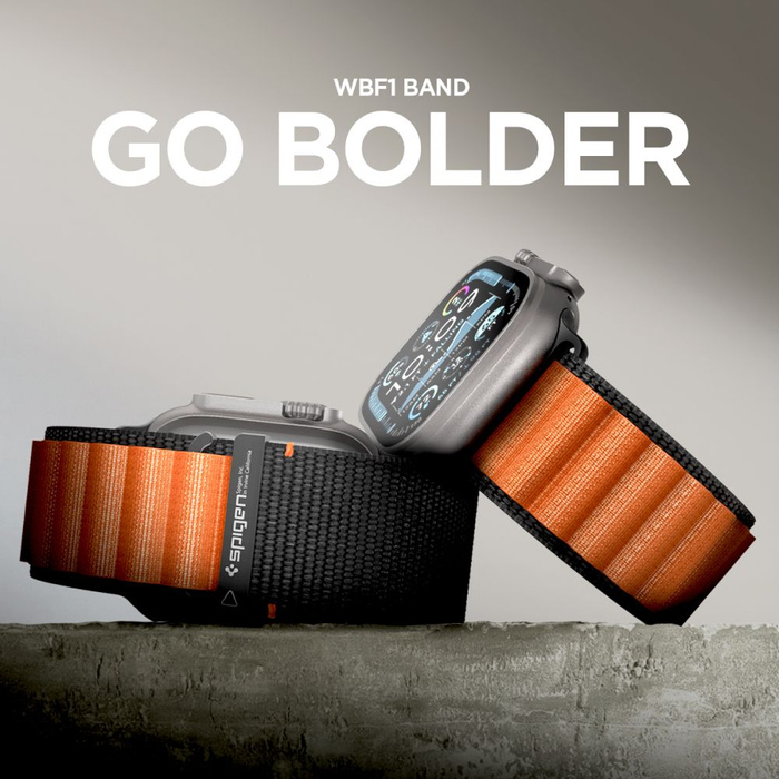 PASEK SPIGEN WBF1 BAND APPLE WATCH 6 / 7 / 8 / 9 / 10 / SE / ULTRA 1 / 2 (44 / 45 / 46 / 49 MM) BLACK/ORANGE