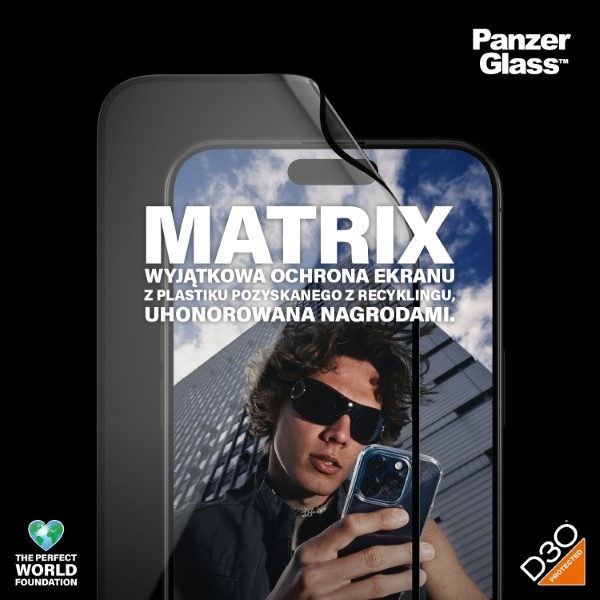 PanzerGlass Matrix D3O UWF iPhone 15 ProMax 6.7" Ultra-Wide-Fit rPET Screen Protection Easy Aligner Included 2820 hybryda