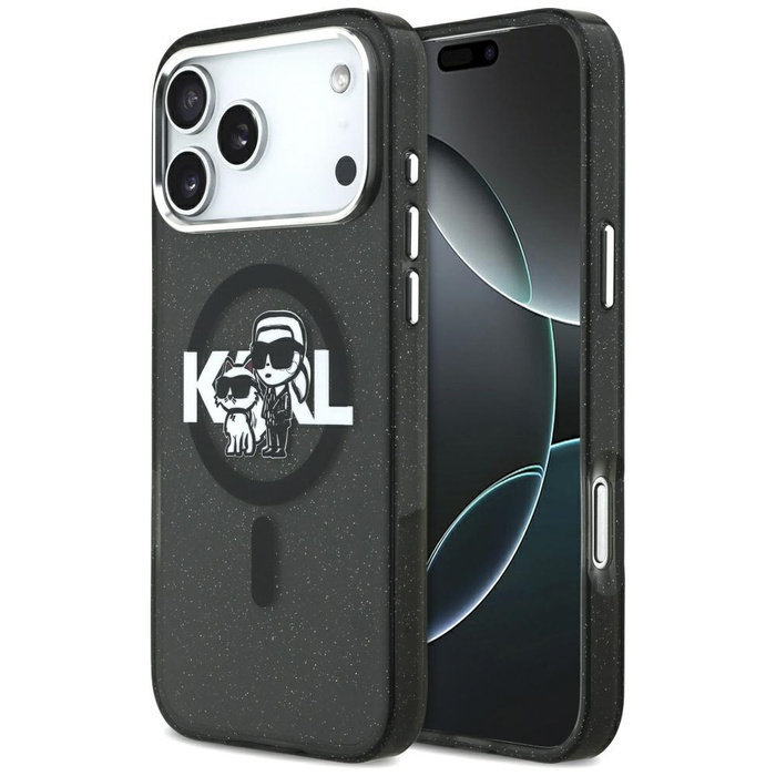 Etui Karl Lagerfeld IML Glitter Karl &   Choupette Sketch Logo MagSafe do iPhone 17 Pro Max czarny