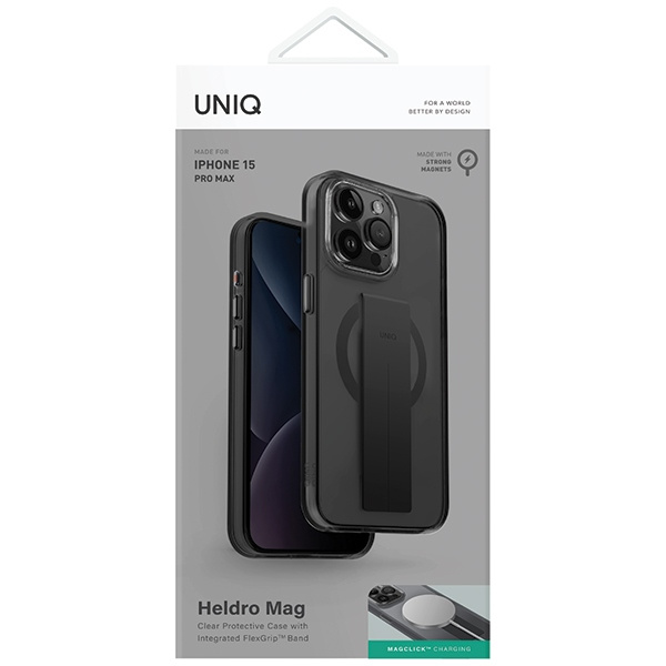 Etui UNIQ etui Heldro Mag iPhone 15 Pro Max 6.7" Magclick Charging czarny/vapour smoke Case