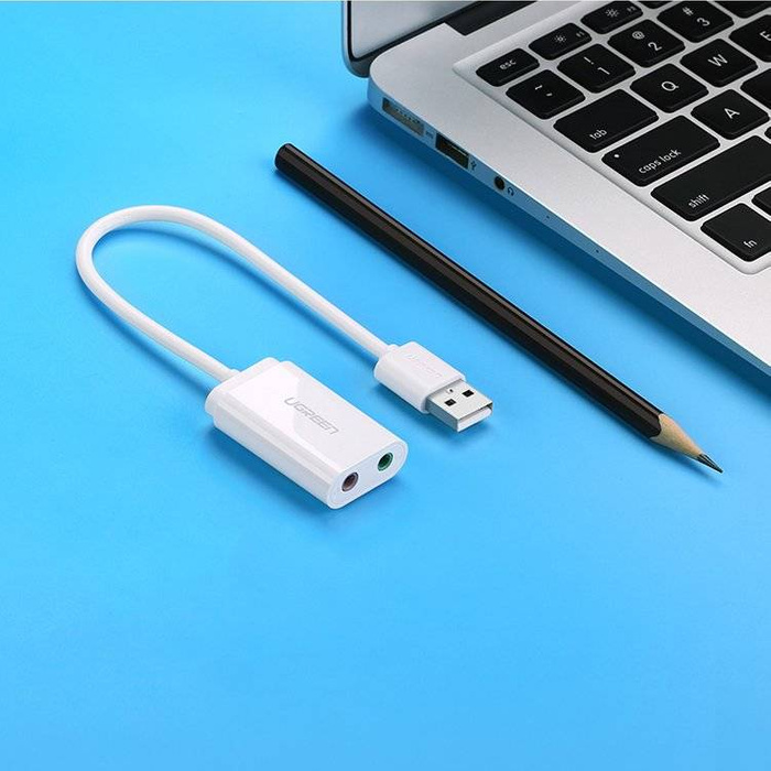Ugreen zewnętrzna karta dźwiękowa muzyczna adapter USB - 3,5 mm mini jack 15 cm biały (US205 30143)