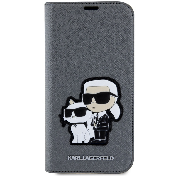 Etui Karl Lagerfeld KLBKP14SSANKCPG iPhone 14 6.1" bookcase srebrny/silver Saffiano Karl & Choupette Case