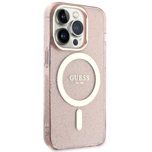 Etui Guess GUHMP14XHCMCGP iPhone 14 Pro Max 6.7" różowy/pink hardcase Glitter Gold MagSafe Case