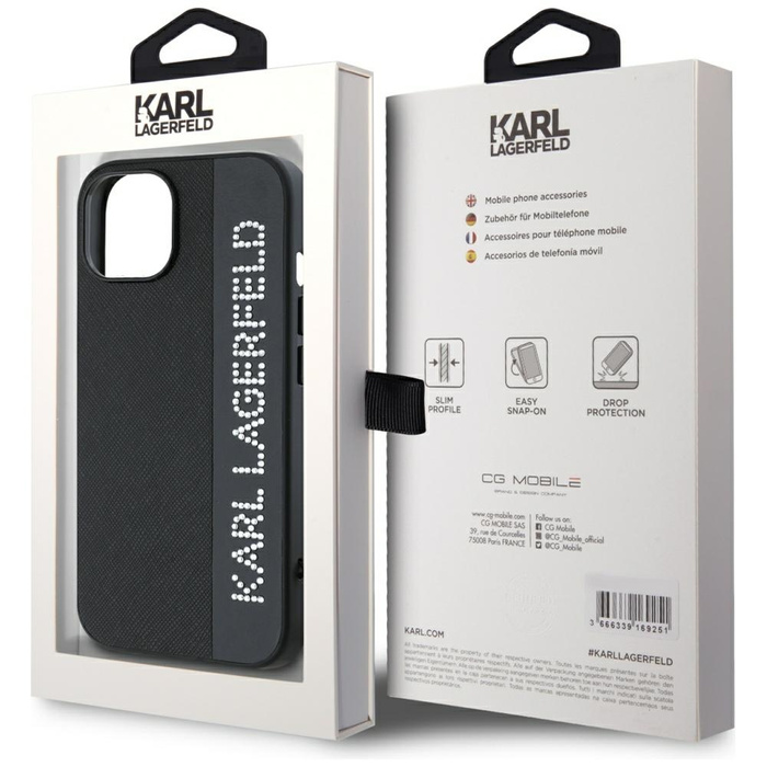 Karl Lagerfeld KLHCP15SPSAKDGCK iPhone 15 / 14 / 13 6.1" czarny/black hardcase Saffiano Rhinestones & Charm