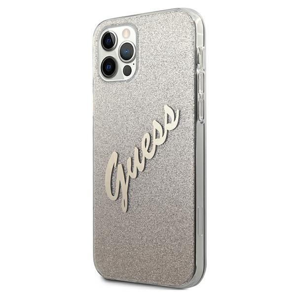 Etui GUESS Apple iPhone 12 12 Pro Glitter Gradient Script Złoty Hardcase