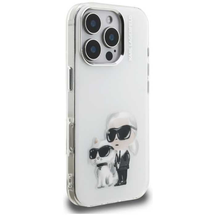 Etui Karl Lagerfeld IML Aquarelle Karl   & Choupette & Logo do iPhone 16 Pro biały