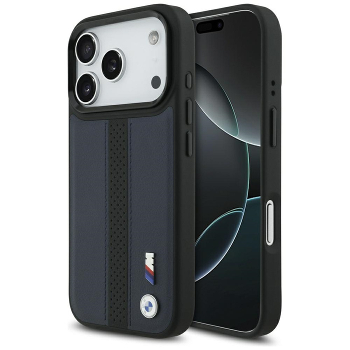 Etui BMW M Perforated Stripe Logo        MagSafe do iPhone 17 Pro granatowy