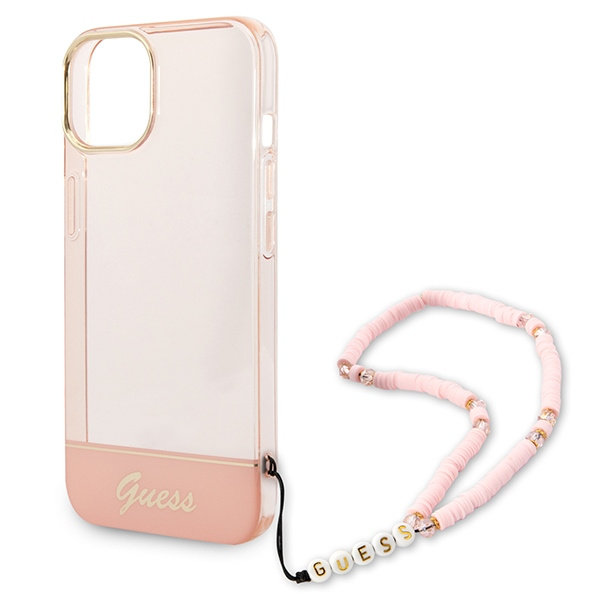 Etui GUESS Apple iPhone 14 Plus Translucent Pearl Strap Różowy Hardcase