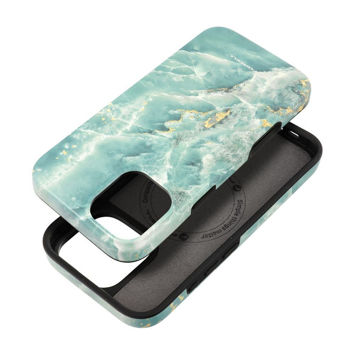 Etui na iPhone 16 PLUS Forcell F-Protect Mirage zgodny z MagSafe Military Drop-Test green marble