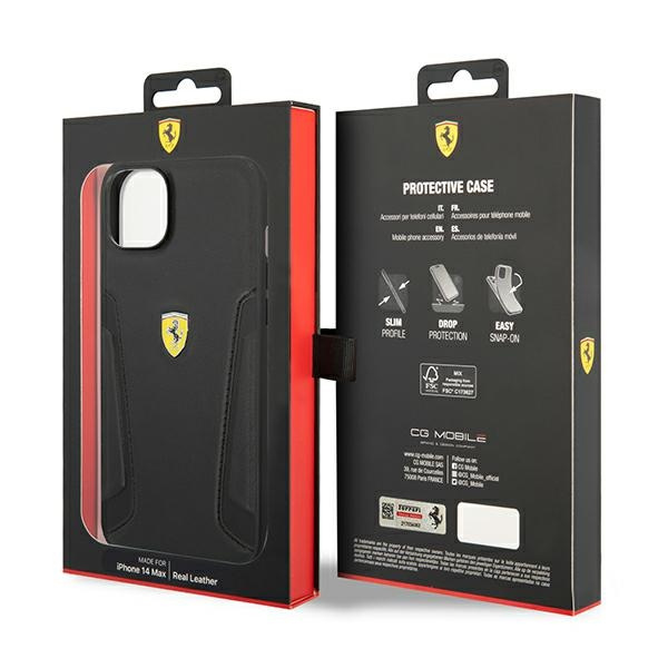 Etui Ferrari iPhone 14 Plus 6,7" czarny/black hardcase Leather Stamp Sides