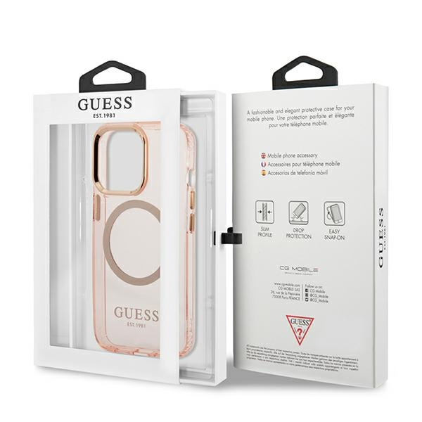 Etui GUESS Apple iPhone 13 Pro Max Gold Outline Translucent MagSafe Różowy Hardcase