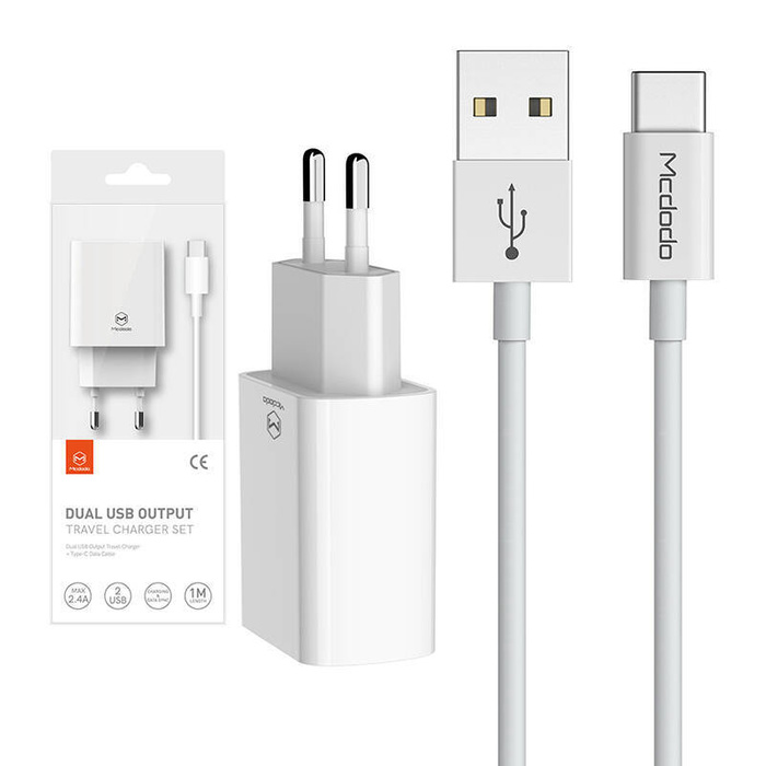Podwójna ładowarka Mcdodo USB CH-6721 (EU) Typ-C 1m Travel set (biały)
