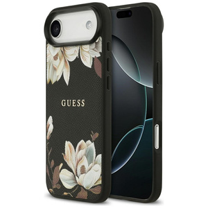Etui Guess Grained Flowers Classic Logo MagSafe do iPhone Air czarny