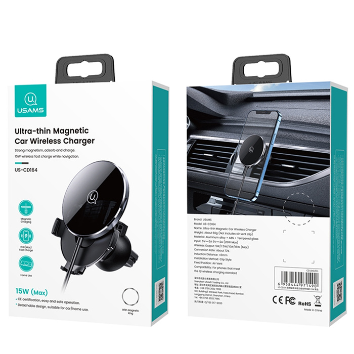 Uchwyt Indukcyjny USAMS Do Kratki Wentylacyjnej 15W 2w1 Magnetic Czarny