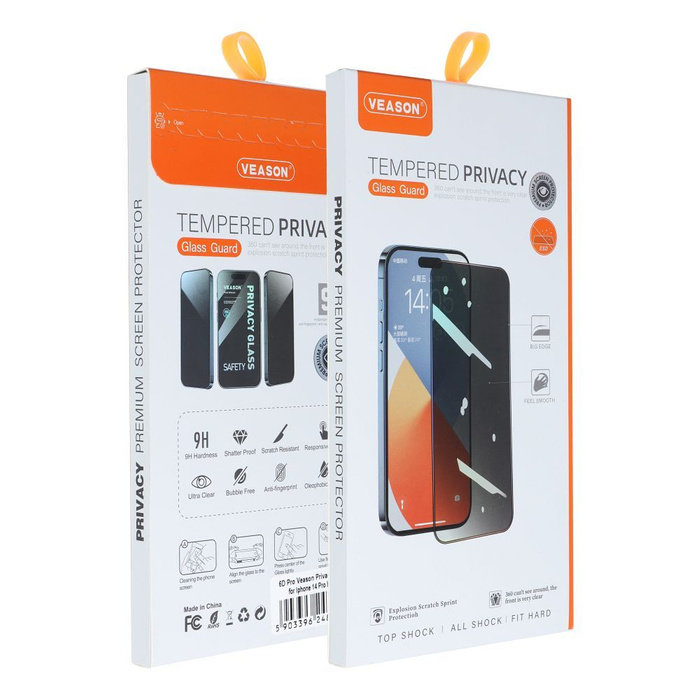 Szkło Hartowane 6D Pro Veason Privacy Glass - do Iphone 15 czarny